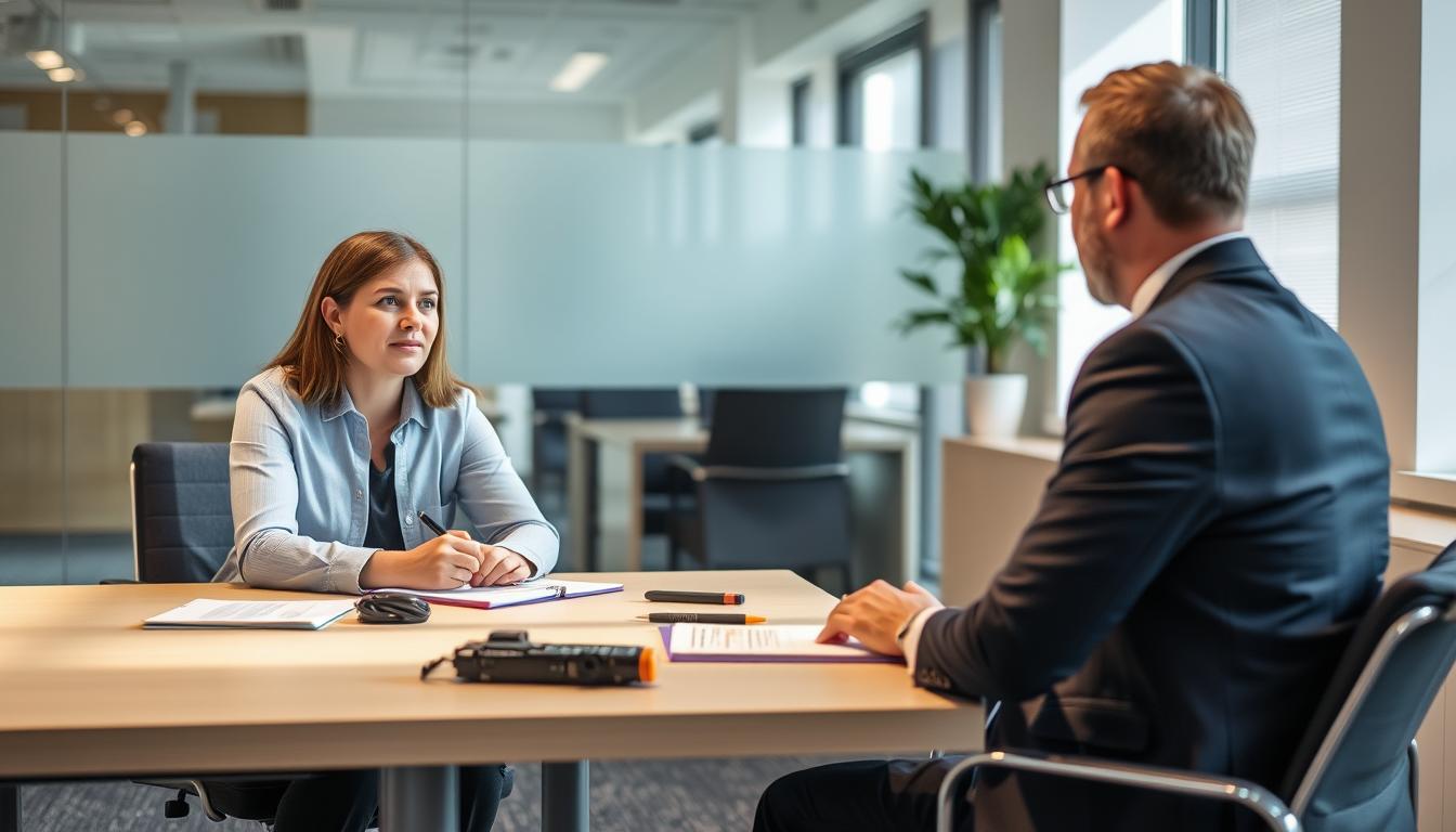 Professional conducting a Geelong harassment investigation in an office setting