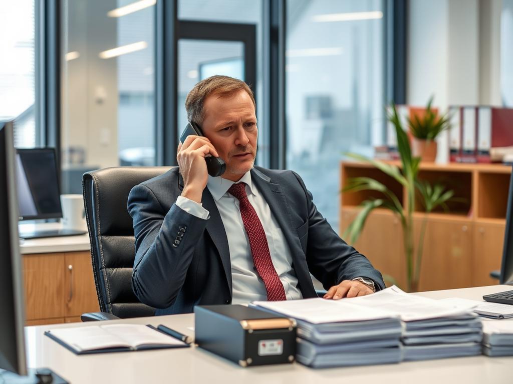 Professional investigator on phone in Albury office