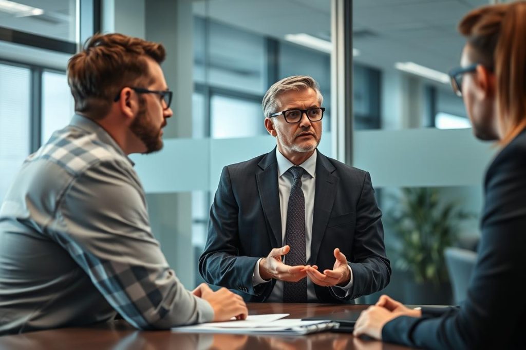 HR manager discussing Ballarat workplace bullying investigation with team HR manager discussing Ballarat workplace bullying investigation with team