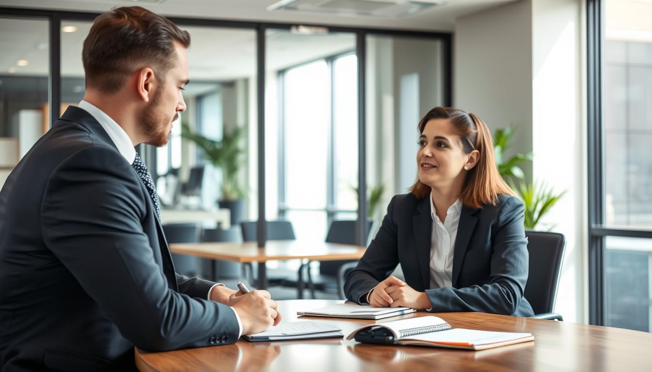 Professional investigator conducting a workplace interview in Melbourne office
