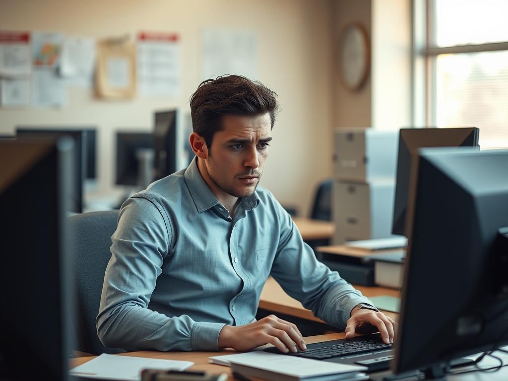 Stressed employee experiencing workplace bullying in Ballarat office Stressed employee experiencing workplace bullying in Ballarat office