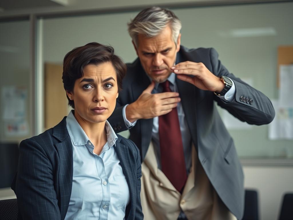 Visual representation of workplace bullying scenario in a Maryborough office setting
