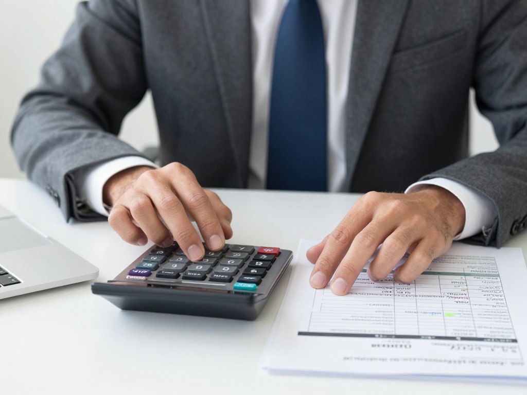 Business professional calculating cost savings