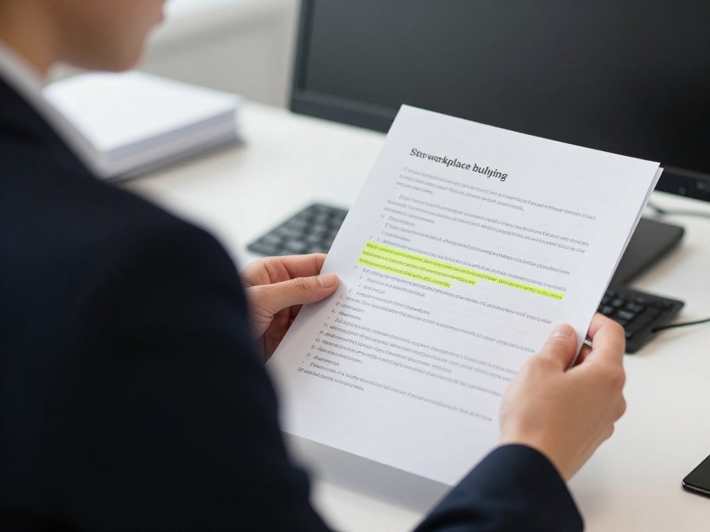 Investigator analyzing patterns of workplace bullying behavior through documentation Investigator analyzing patterns of workplace bullying behavior through documentation