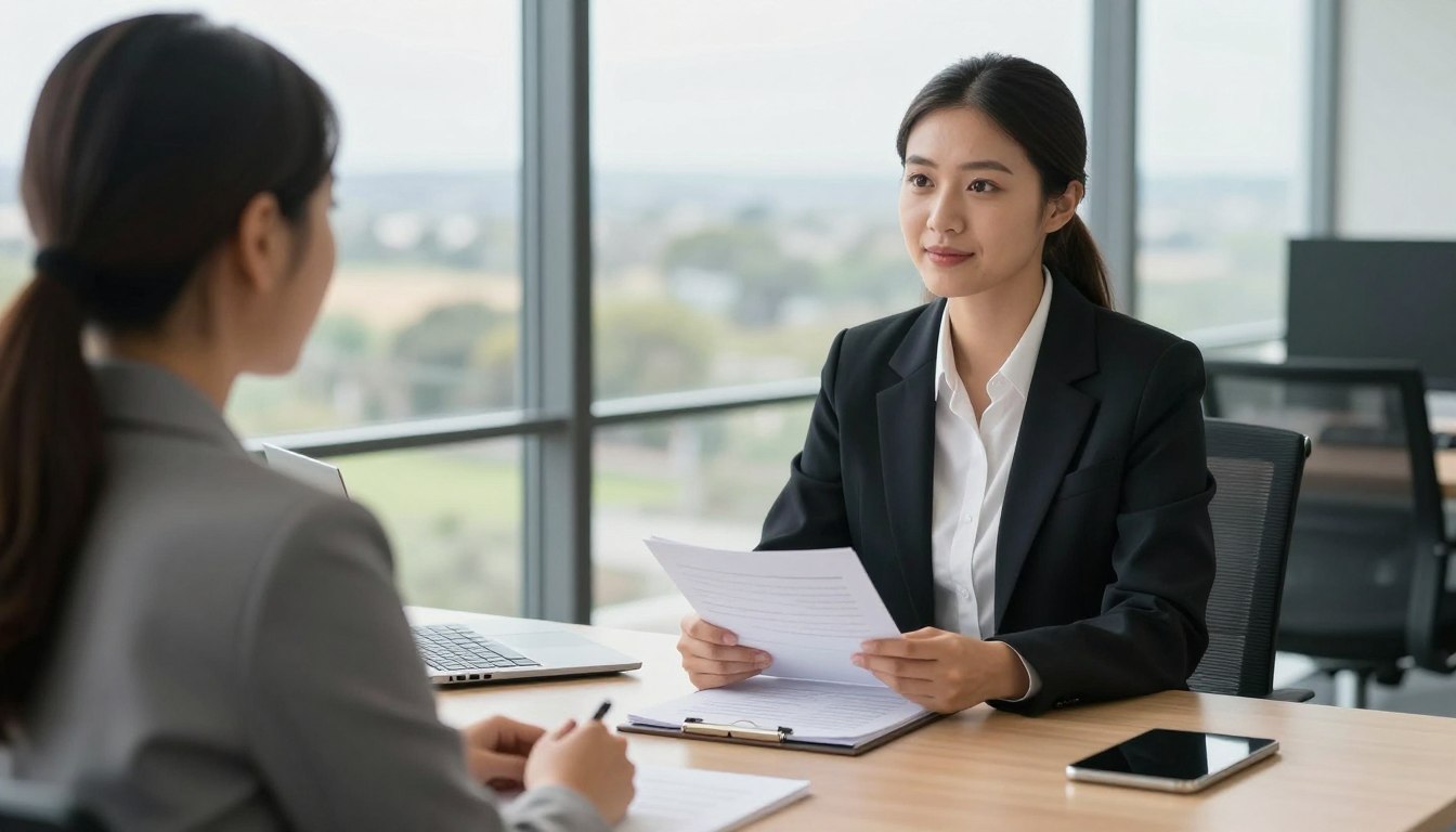 Professional HR consultant conducting a workplace investigation in an Albury Wodonga office setting