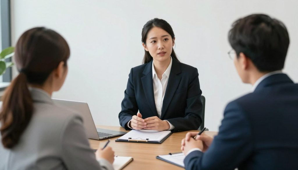 Professional mediator facilitating a workplace dispute resolution session Professional mediator facilitating a workplace dispute resolution session