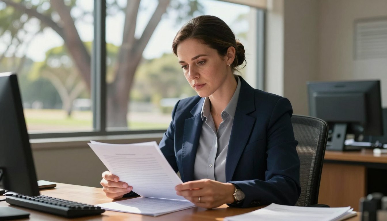 Professional workplace investigator in Wagga Wagga reviewing documents in a sunlit office