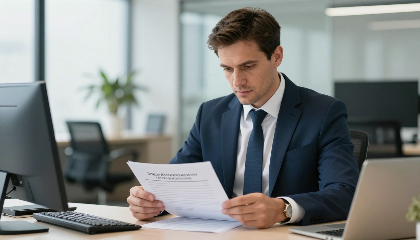Professional workplace investigator reviewing documents in Wangaratta office