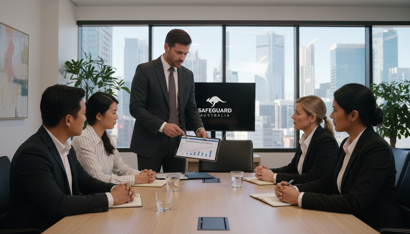 Professional investigator discussing workplace safety and domestic violence investigations with HR team