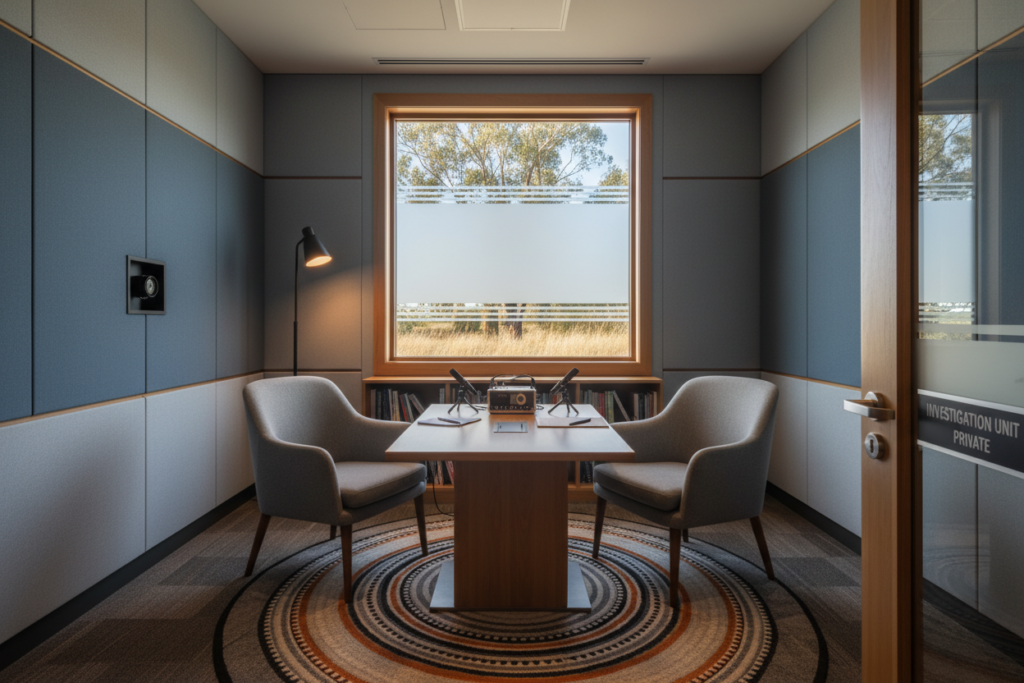 Secure interview room for workplace safety and domestic violence investigations Secure interview room for workplace safety and domestic violence investigations